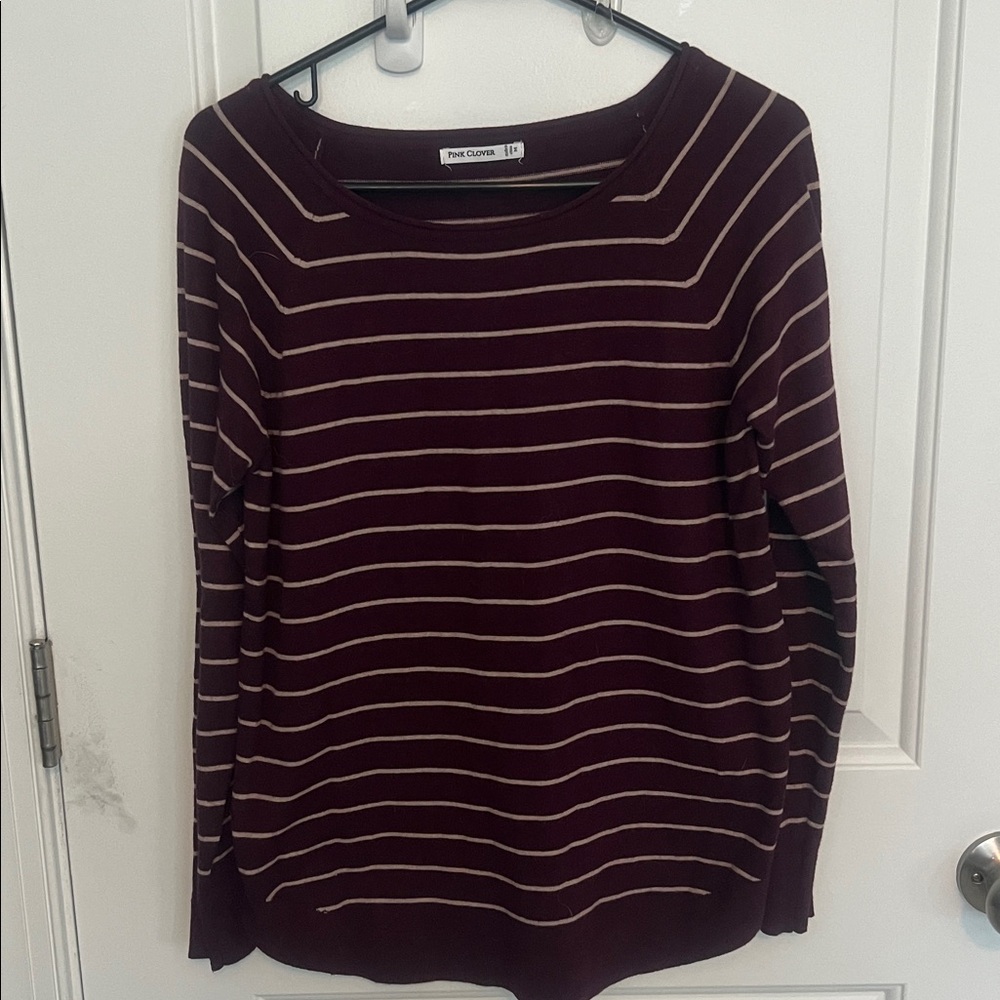 Pink Clover Burgundy and White Striped Sweater